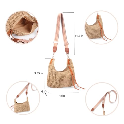 Straw Bag for Women - Summer Beach Crossbody Bag - Handmade Zipper Straw Purse