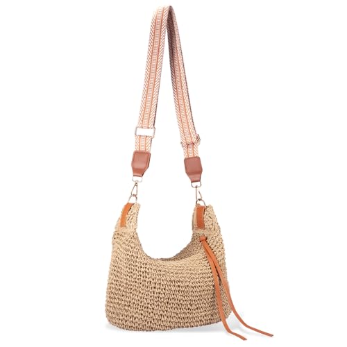 Straw Bag for Women - Summer Beach Crossbody Bag - Handmade Zipper Straw Purse