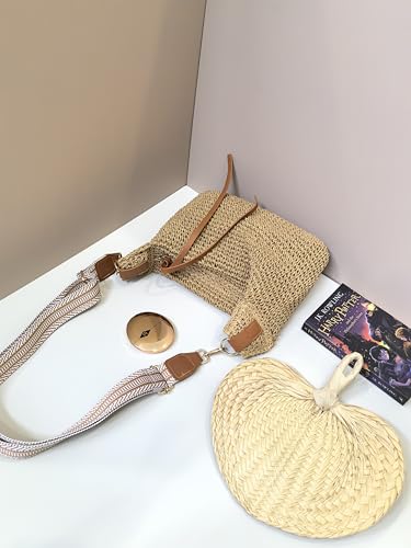 Straw Bag for Women - Summer Beach Crossbody Bag - Handmade Zipper Straw Purse