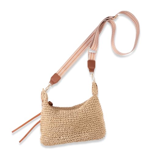 Straw Bag for Women - Summer Beach Crossbody Bag - Handmade Zipper Straw Purse