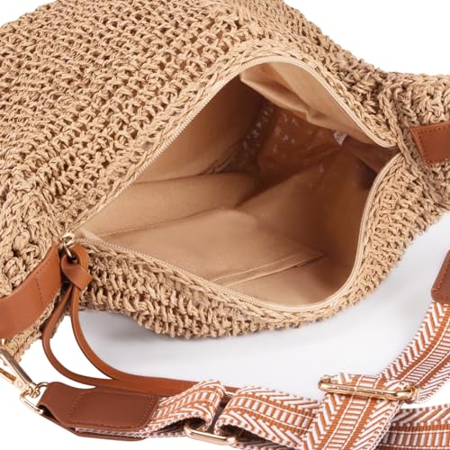 Straw Bag for Women - Summer Beach Crossbody Bag - Handmade Zipper Straw Purse