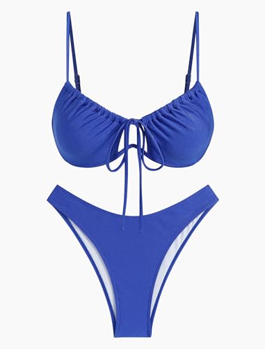 ZAFUL Women High Cut Bikini Sets String Sexy Swimsuit Two Piece Underwire Bathing Suit Brazilian Cheeky Cut Out Cute Swimwear