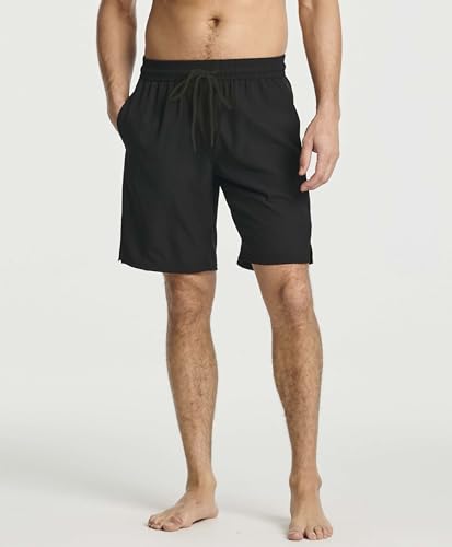 Real Essentials 3 Pack: Men's 9" Inch 2 in 1 Board Shorts with Compression Liner - Bathing Suit with Back Flap Pocket