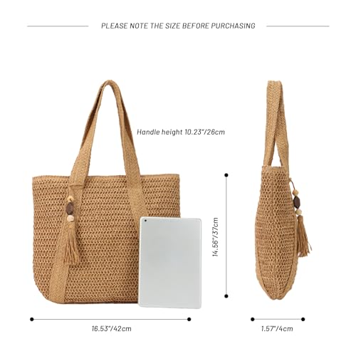 Straw Beach Tote Bag for Women,Raffia Woven Shoulder Handbags for Summer Vacation 2024