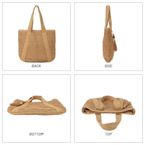 Straw Beach Tote Bag for Women,Raffia Woven Shoulder Handbags for Summer Vacation 2024