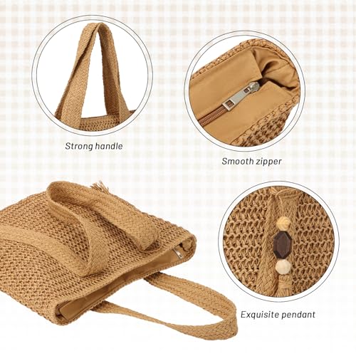 Straw Beach Tote Bag for Women,Raffia Woven Shoulder Handbags for Summer Vacation 2024