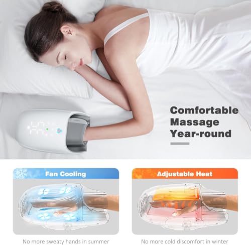 Touchscreen Hand Massager with Heat and Compression, Roller Kneading Massage, Fan Cooling, and Wrist Massage, Hand Massager for Arthritis and Carpal Tunnel, Finger Numbness Relief, Gifts for Women Men