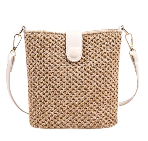 Women Straw Crossbody Bag Beach Handmade Rattan Shoulder Bags Hand Woven Leather Straps Straw Clutch Purse Vacation