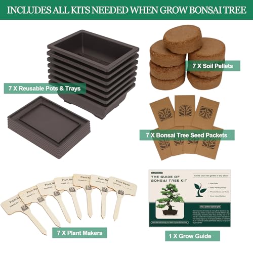 Bonsai Tree Kits, Bonsai Starter Kits with Bonsai Pots, Tools, Bonsai Tree Live, 7 Kinds of Bonsai Tree Seeds, Soil, Trays, Grow Bonsai in Indoor, Beginners Kits Garden Plant Kits Gifts for Men Women