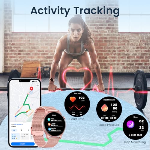 Smartwatch for Women Fitness Watch: 1.43" Amoled Touchscreen Smart Watch Answer/Make Call with Heart Rate Blood Pressure Sleep Monitor 100+ Sports Modes Fitness Tracker IP67 Waterproof for Android iOS