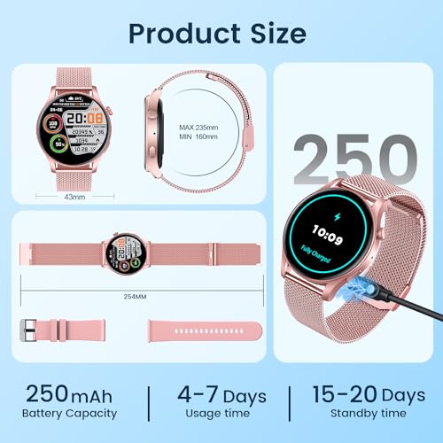 Smartwatch for Women Fitness Watch: 1.43" Amoled Touchscreen Smart Watch Answer/Make Call with Heart Rate Blood Pressure Sleep Monitor 100+ Sports Modes Fitness Tracker IP67 Waterproof for Android iOS