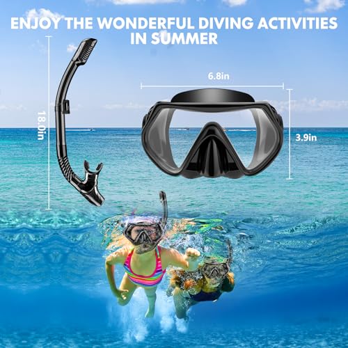 Snorkeling Gear for Adults, Dry-Top Snorkel Set Scuba Diving mask, 180°Panoramic Wide View Professional Snorkeling Gear Breathing Freely Snorkel Mask