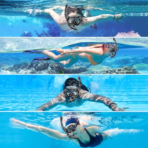 Snorkeling Gear for Adults, Dry-Top Snorkel Set Scuba Diving mask, 180°Panoramic Wide View Professional Snorkeling Gear Breathing Freely Snorkel Mask