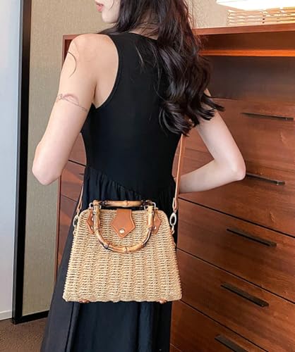 Summer Straw Bag for Women Beach Rattan Top-Handle Purse Straw Crossbody Clutch Bags Handwoven Tote Handbag 2024