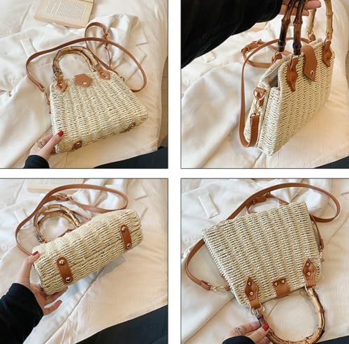 Summer Straw Bag for Women Beach Rattan Top-Handle Purse Straw Crossbody Clutch Bags Handwoven Tote Handbag 2024