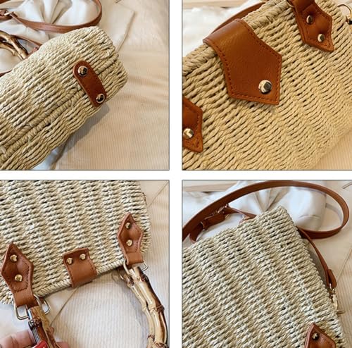 Summer Straw Bag for Women Beach Rattan Top-Handle Purse Straw Crossbody Clutch Bags Handwoven Tote Handbag 2024