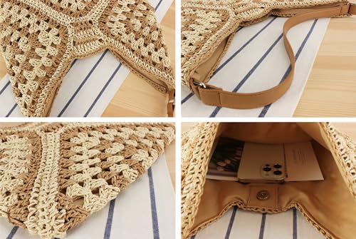 Straw Hobo Bags for Women Vintage Straw Tote Bag Summer Beach Shoulder Bag Designer Hand-woven Beach Bag for Travel 2024