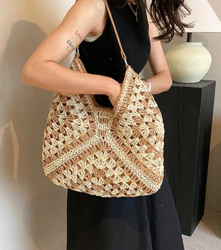 Straw Hobo Bags for Women Vintage Straw Tote Bag Summer Beach Shoulder Bag Designer Hand-woven Beach Bag for Travel 2024