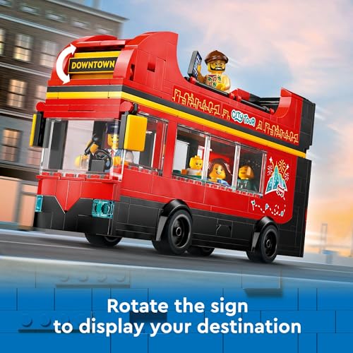 LEGO City Red Double-Decker Sightseeing Bus Toy Vehicle Set, Birthday Gift for 7 Year Olds, London Bus, for Kids, Double-Decker Bus Toy, 5 Characters Including a Baby and Stroller, 60407