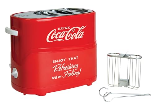 Nostalgia Coca-Cola Hot Dog Toaster - 2 Slot Bun Mini Tongs - Works with Chicken, Turkey, Veggie Links, Sausages and Brats - Coke Red