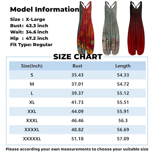 NAMTYQX 2024 Plus Size Boho Summer Fashion Overalls for Women′s Baggy Pants Loose Fit Rompers Travel Floral Printed Jumpsuits