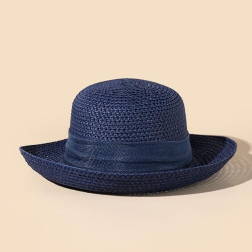 Women Straw Sun Hats Wide Brim Ribbons Roll Up Bucket UPF 50+ Foldable Floppy Sun Hat with Strap UV Protection Summer Beach