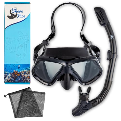 Snorkel Set – Diving Mask and Dry Snorkel Set – Anti-Fog Scuba Mask – Panoramic Wide-View Adult Snorkel Set – Snorkeling Mask for Adults – Scuba Diving Gear for Men and Women