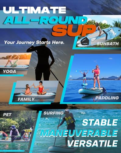 BEYOND MARINA Inflatable Stand Up Paddle Board, 10'6" SUP Paddleboard for Adult, Premium Accessories | Non-Slip 5MM EVA Deck & Foam Handles, Camera Mount, Double Action Pump, 85L Travel Backpack