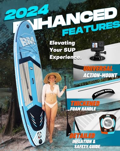 BEYOND MARINA Inflatable Stand Up Paddle Board, 10'6" SUP Paddleboard for Adult, Premium Accessories | Non-Slip 5MM EVA Deck & Foam Handles, Camera Mount, Double Action Pump, 85L Travel Backpack