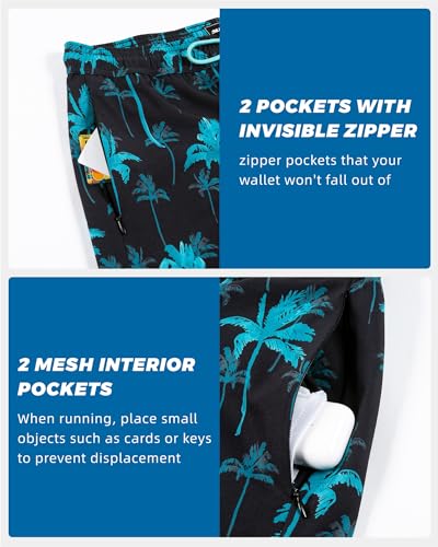 SURF CUZ Mens Swim Trunks with Compression Liner 5" Swim Shorts Quick Dry Bathing Suit Swimming Trunks Zipper Pockets