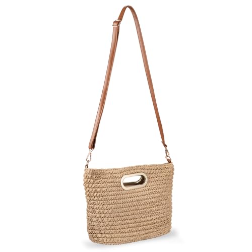 Straw Clutch Purses for Women - Summer Beach Woven Handbags - Top Handle Straw Clutch with Adjustable Shoulder Strap