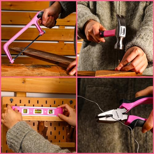 Pink Tool Kit Box Drill Set：DEKOPRO Home Mechanic Toolbox with 12V Power Cordless Drill Hand Repair Tools Sets Combo Kits Storage Organizer Drawer Case for Women