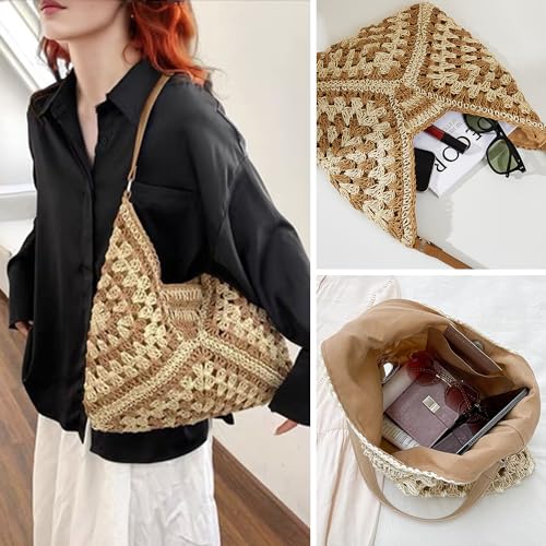 MINGRI 2024 Straw Hobo Beach Bag for Women Summer Purses Bag Woven Everything Tote Bags Shoulder Beach Bag for Vacation