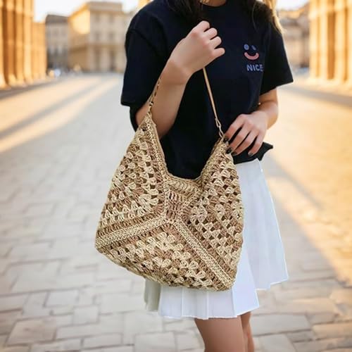 MINGRI 2024 Straw Hobo Beach Bag for Women Summer Purses Bag Woven Everything Tote Bags Shoulder Beach Bag for Vacation