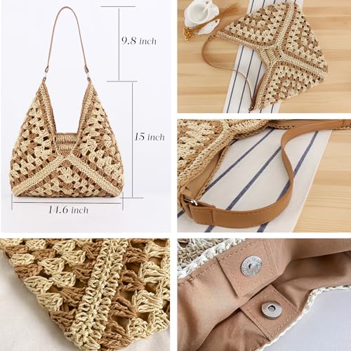 MINGRI 2024 Straw Hobo Beach Bag for Women Summer Purses Bag Woven Everything Tote Bags Shoulder Beach Bag for Vacation