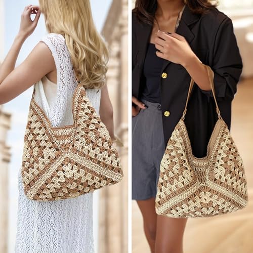 MINGRI 2024 Straw Hobo Beach Bag for Women Summer Purses Bag Woven Everything Tote Bags Shoulder Beach Bag for Vacation