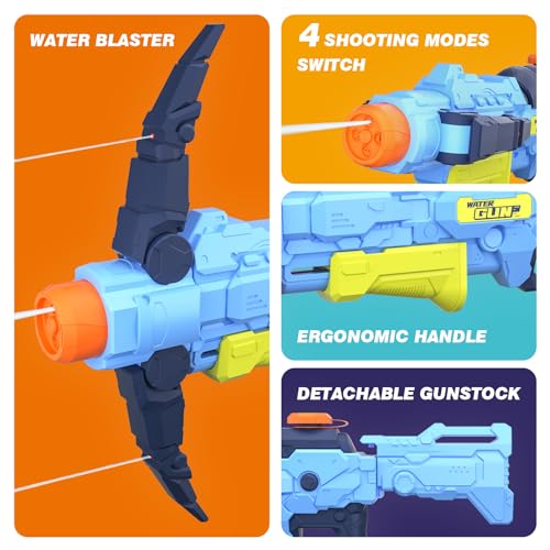 Water Guns for Kids Ages 4, 5, 8, 12+, Adults Super Water Blaster Soaker Squirt Guns, 4 JET Modes Powerful Pump-Action Crossbows Gun, Long Range Water Pistol Toy Gifts for Summer Beach Pool Yard Games