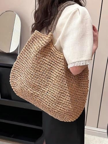 Lightweight Straw Bag for Women, Straw Beach Bag Tote Bag, Large Woven Tote Straw Bags, Summer Beach Rattan Hobo Handbag 2024