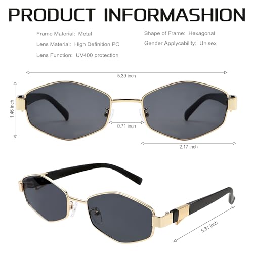 Trendy Hexagon Sunglasses For Women Retro Designer Metal Classic Shades Sun Glasses with Chain