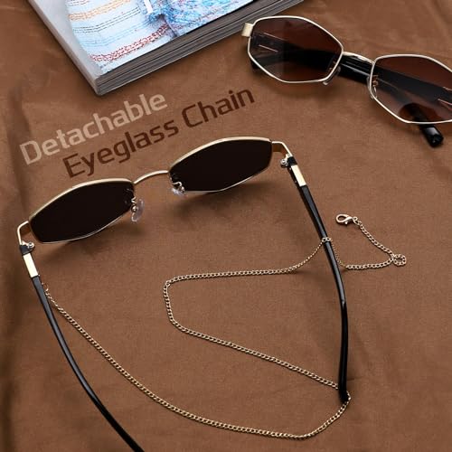 Trendy Hexagon Sunglasses For Women Retro Designer Metal Classic Shades Sun Glasses with Chain