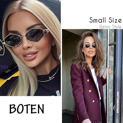 Trendy Hexagon Sunglasses For Women Retro Designer Metal Classic Shades Sun Glasses with Chain