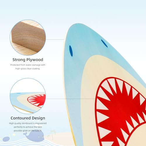 Skimboard 35 Inch Skim Boards for Beach Adults ＆ Kids, High Gloss Coat Wooden Skim Board for Beginners, Durable Lightweight Wood Body Board