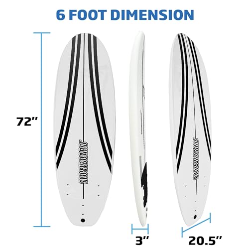 FLOWBOARD Surfboard Softboard Foam 6’ and 7’ and 8' - Includes (3) Fins 6 Foot Long Leash and (2) Wood Stringers - Kids & Adults - Beginner to Intermediate - Comes with High Performance Traction Pad