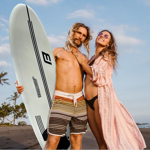 FLOWBOARD Surfboard Softboard Foam 6’ and 7’ and 8' - Includes (3) Fins 6 Foot Long Leash and (2) Wood Stringers - Kids & Adults - Beginner to Intermediate - Comes with High Performance Traction Pad