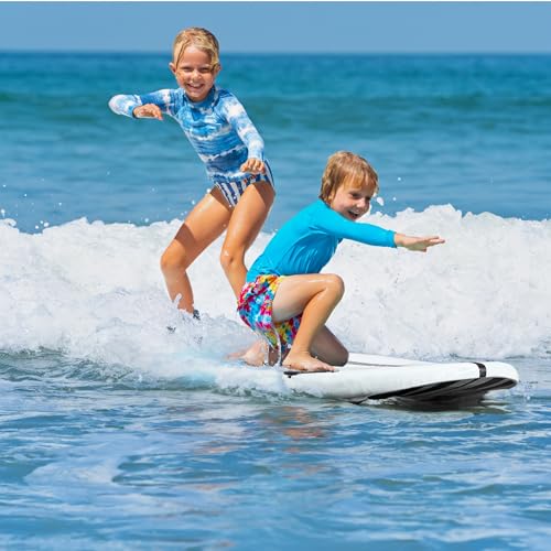 FLOWBOARD Surfboard Softboard Foam 6’ and 7’ and 8' - Includes (3) Fins 6 Foot Long Leash and (2) Wood Stringers - Kids & Adults - Beginner to Intermediate - Comes with High Performance Traction Pad