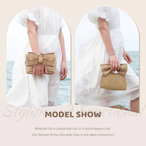 Straw Bow Purse Clutch Bag,Summer Beach Handbags for Women 2024 Vacation