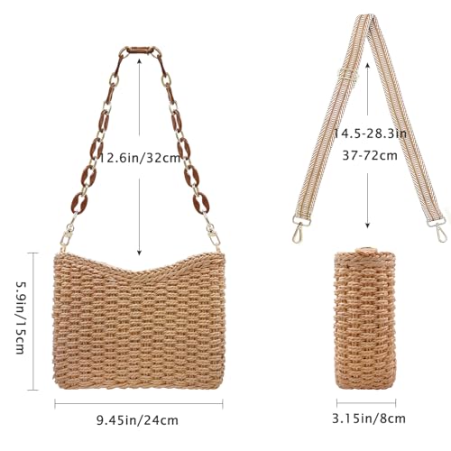 Beurlike Straw Handbags Crossbody Pocketbook Bag for women Woven Shoulder Purse Beach Bags Summer Tote Bags with Chain