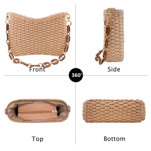 Beurlike Straw Handbags Crossbody Pocketbook Bag for women Woven Shoulder Purse Beach Bags Summer Tote Bags with Chain