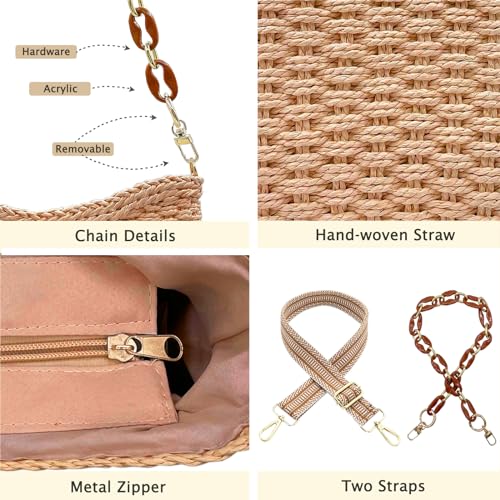 Beurlike Straw Handbags Crossbody Pocketbook Bag for women Woven Shoulder Purse Beach Bags Summer Tote Bags with Chain