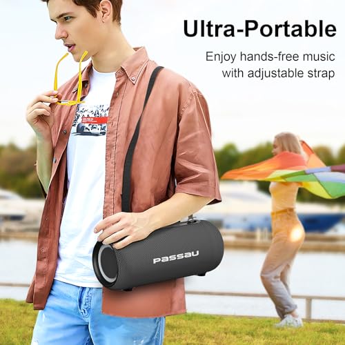 Passau Portable Bluetooth Speakers 40W Peak Loud Stereo Sound, Passive Radiators-Deep Bass, 20H Playtime, Adjustable Strap, Bluetooth 5.3, IPX5 Wireless Speaker with RGB Lights for Indoor Outdoor